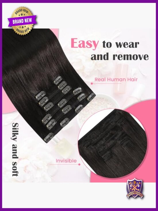20 Inch Clip In Hair Extensions Real Human Hair 75G Straight 7pcs 16 Clips